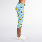 Cute Cartoon Bee Pattern Print Women's Capri Leggings