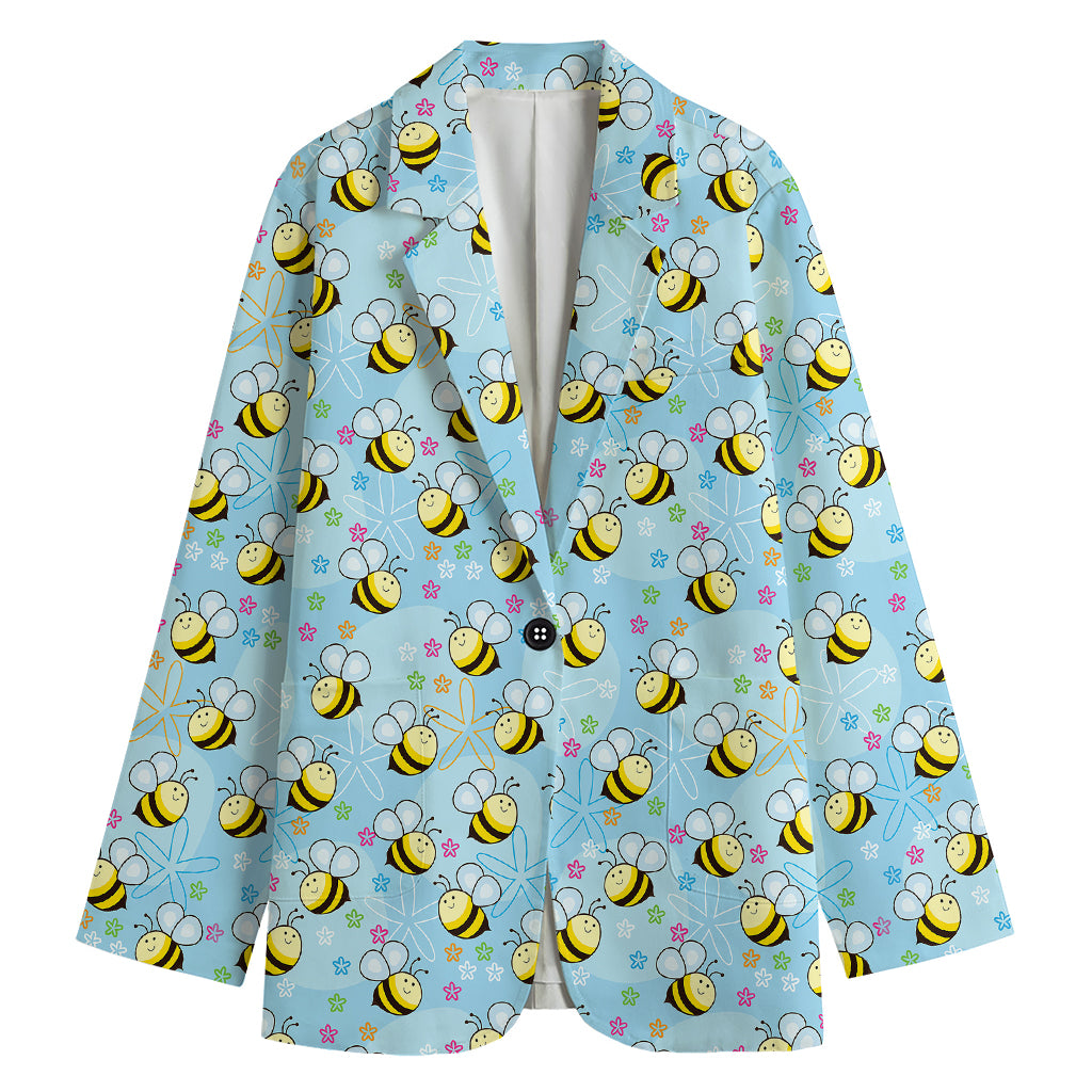 Cute Cartoon Bee Pattern Print Women's Cotton Blazer