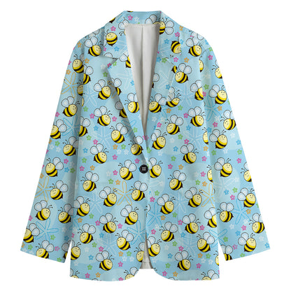 Cute Cartoon Bee Pattern Print Women's Cotton Blazer