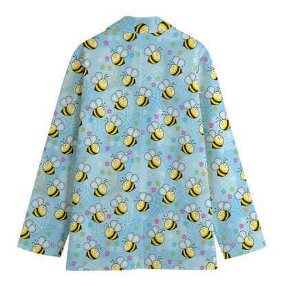 Cute Cartoon Bee Pattern Print Women's Cotton Blazer