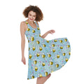 Cute Cartoon Bee Pattern Print Sleeveless Knee Length Dress