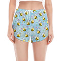 Cute Cartoon Bee Pattern Print Women's Split Running Shorts