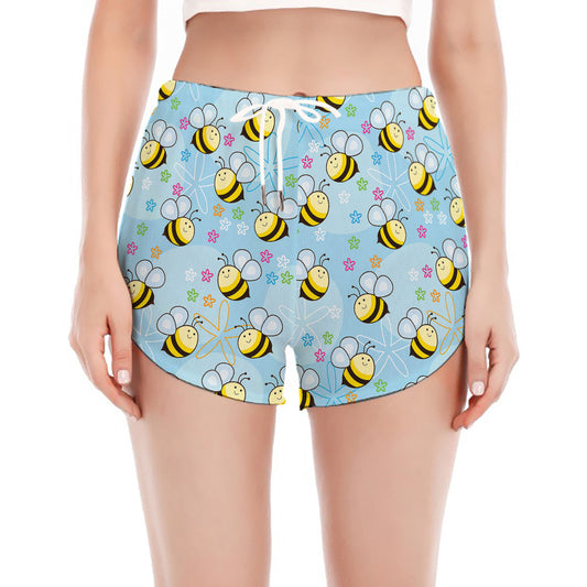Cute Cartoon Bee Pattern Print Women's Split Running Shorts