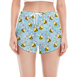 Cute Cartoon Bee Pattern Print Women's Split Running Shorts