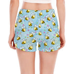 Cute Cartoon Bee Pattern Print Women's Split Running Shorts