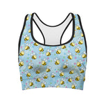 Cute Cartoon Bee Pattern Print Women's Sports Bra