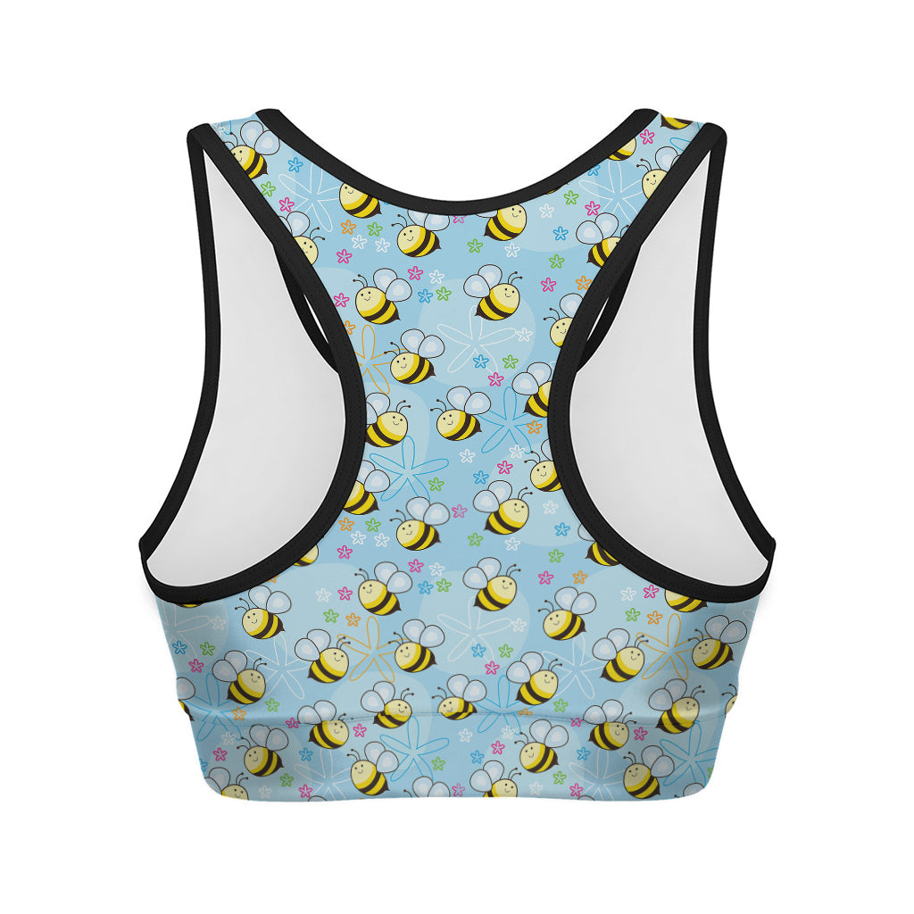 Cute Cartoon Bee Pattern Print Women's Sports Bra