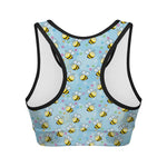 Cute Cartoon Bee Pattern Print Women's Sports Bra