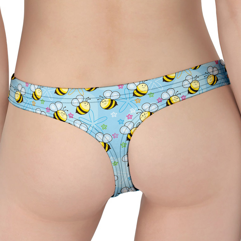 Cute Cartoon Bee Pattern Print Women's Thong