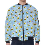 Cute Cartoon Bee Pattern Print Zip Sleeve Bomber Jacket