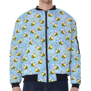 Cute Cartoon Bee Pattern Print Zip Sleeve Bomber Jacket