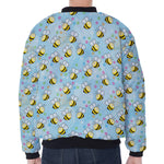 Cute Cartoon Bee Pattern Print Zip Sleeve Bomber Jacket