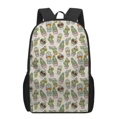 Cute Cartoon Cactus Pattern Print 17 Inch Backpack