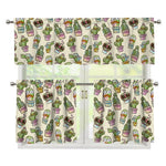 Cute Cartoon Cactus Pattern Print 3 Piece Kitchen Curtains