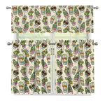 Cute Cartoon Cactus Pattern Print 3 Piece Kitchen Curtains