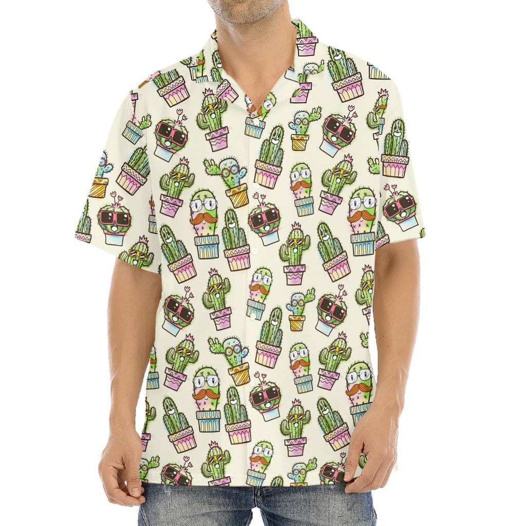 Cute Cartoon Cactus Pattern Print Aloha Shirt