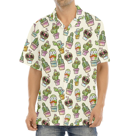 Cute Cartoon Cactus Pattern Print Aloha Shirt