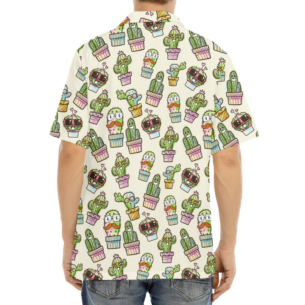 Cute Cartoon Cactus Pattern Print Aloha Shirt