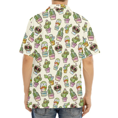 Cute Cartoon Cactus Pattern Print Aloha Shirt