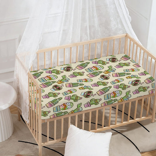 Cute Cartoon Cactus Pattern Print Baby Crib Sheet