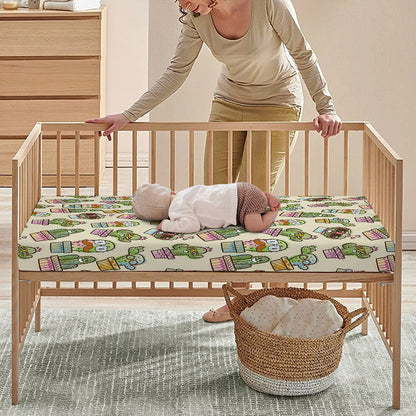 Cute Cartoon Cactus Pattern Print Baby Crib Sheet
