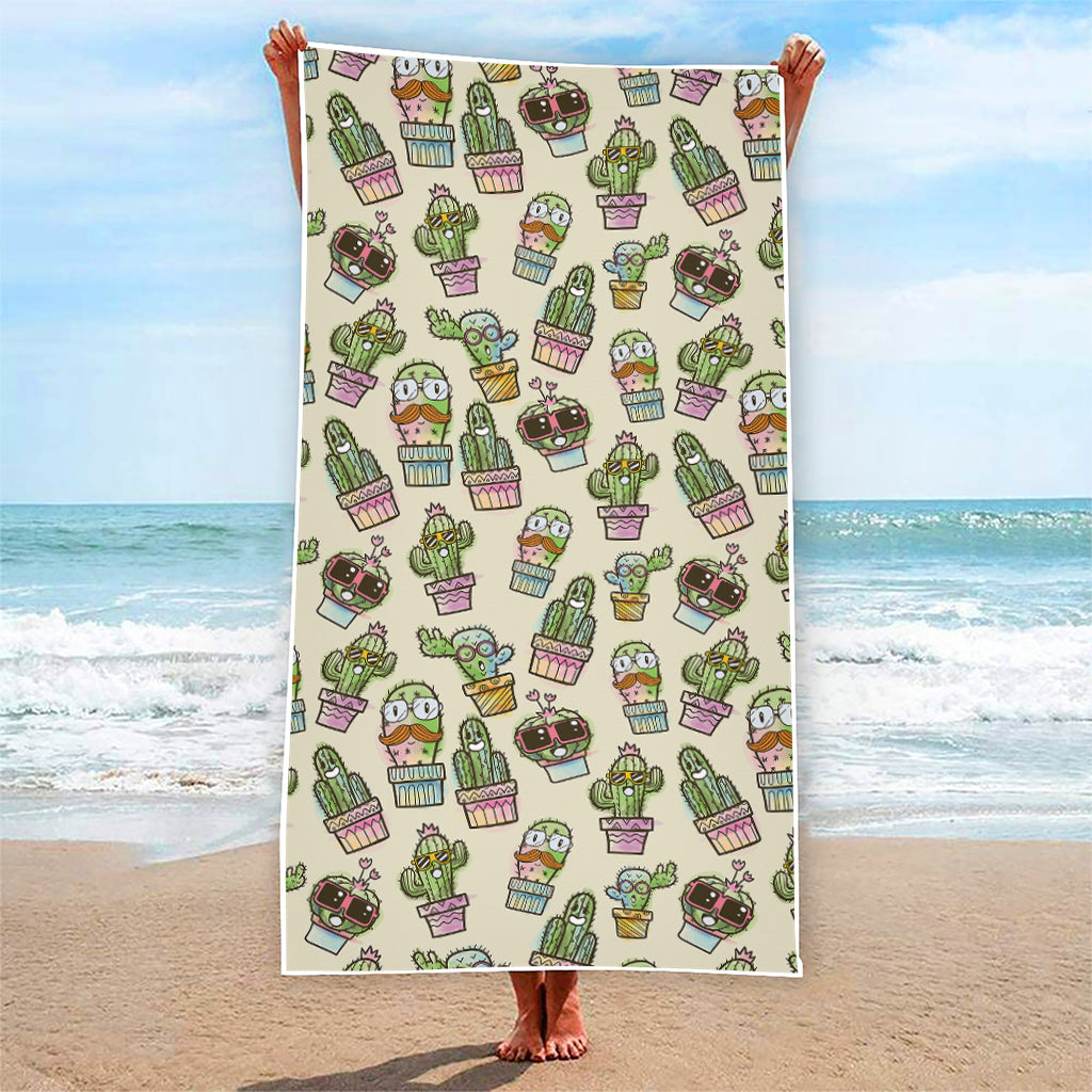Cute Cartoon Cactus Pattern Print Beach Towel