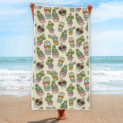 Cute Cartoon Cactus Pattern Print Beach Towel