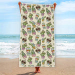 Cute Cartoon Cactus Pattern Print Beach Towel