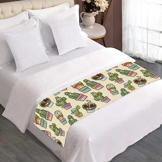 Cute Cartoon Cactus Pattern Print Bed Runner