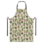 Cute Cartoon Cactus Pattern Print Bib Apron With Pocket