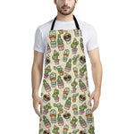 Cute Cartoon Cactus Pattern Print Bib Apron With Pocket