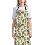 Cute Cartoon Cactus Pattern Print Bib Apron With Pocket