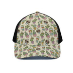 Cute Cartoon Cactus Pattern Print Black Mesh Trucker Cap