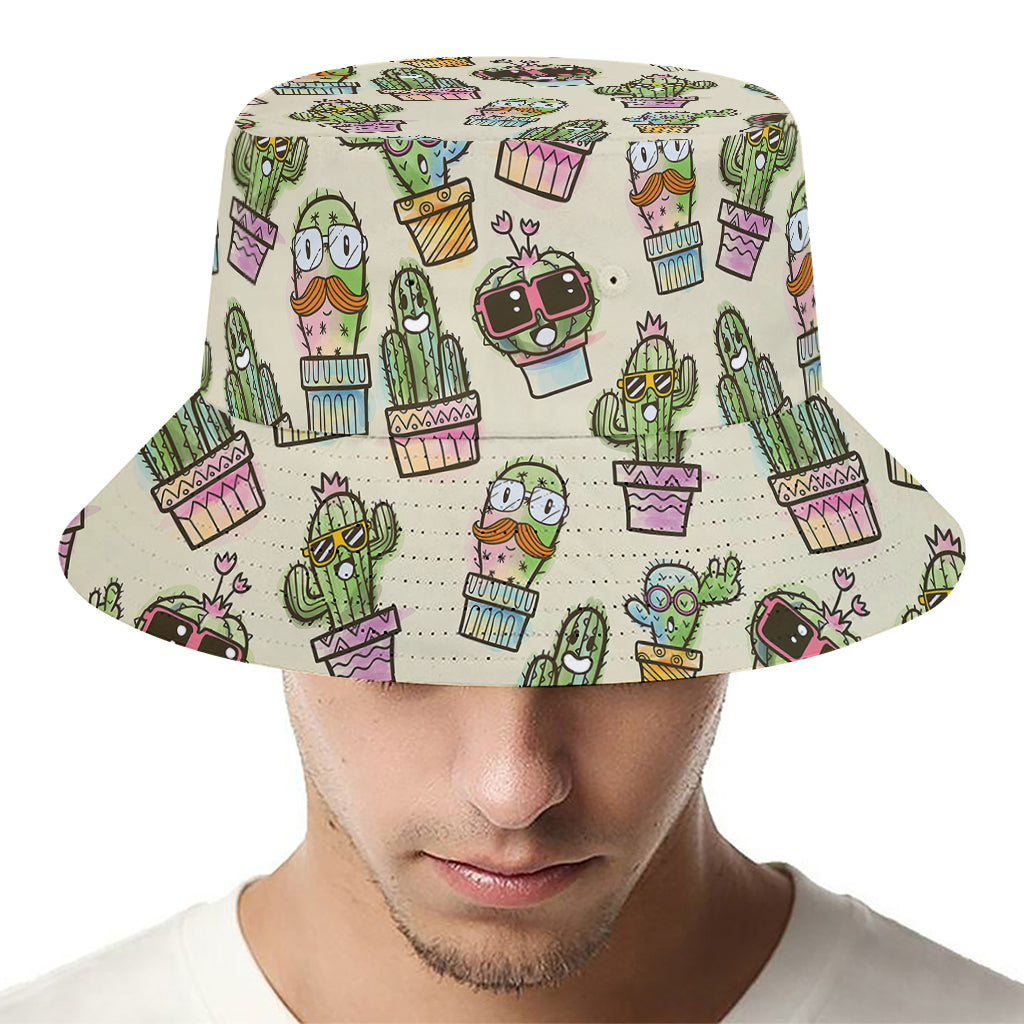 Cute Cartoon Cactus Pattern Print Bucket Hat
