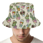 Cute Cartoon Cactus Pattern Print Bucket Hat