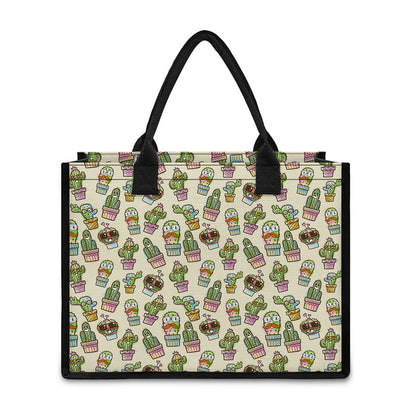 Cute Cartoon Cactus Pattern Print Canvas Tote Bag