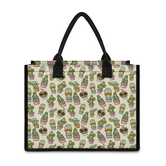 Cute Cartoon Cactus Pattern Print Canvas Tote Bag