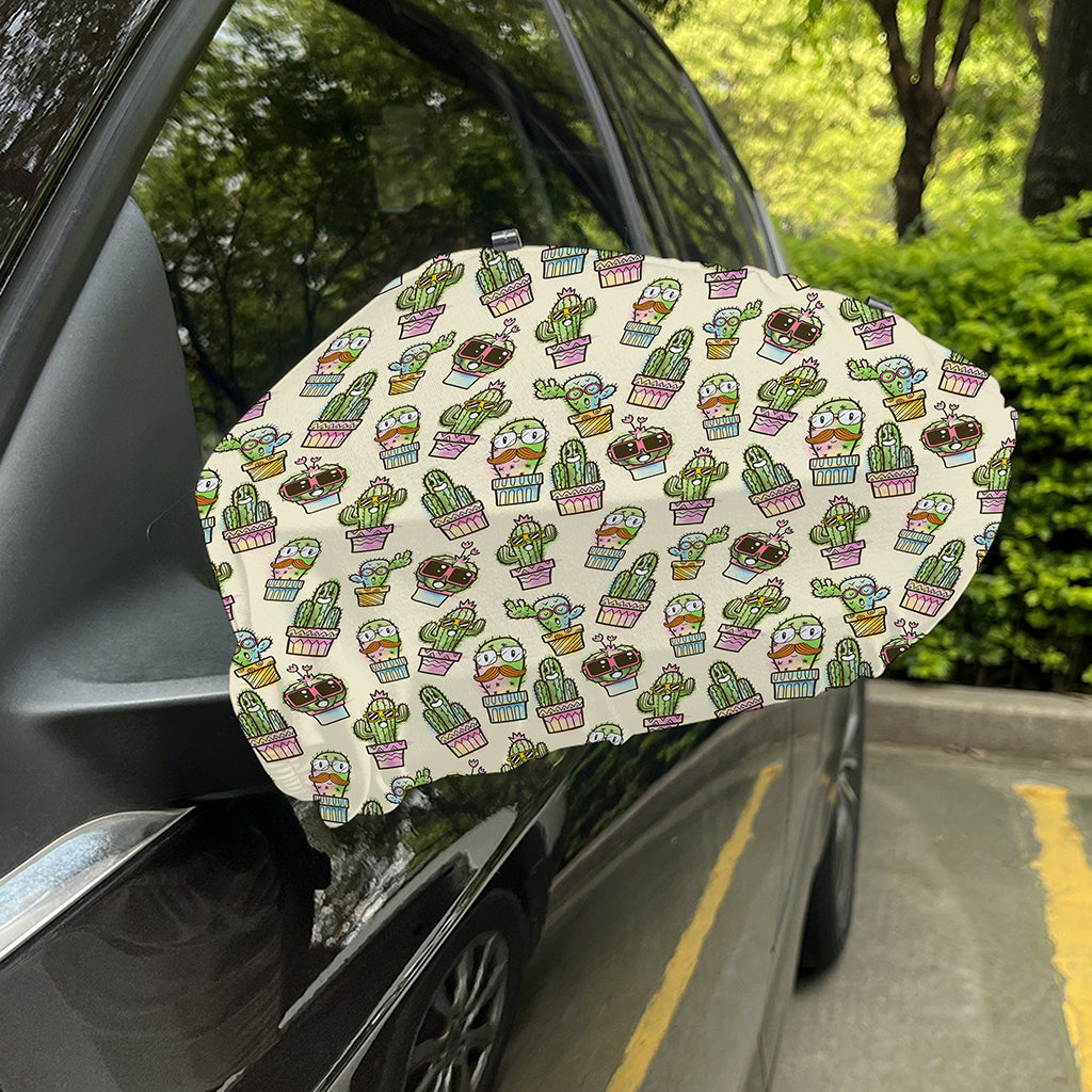 Cute Cartoon Cactus Pattern Print Car Side Mirror Covers