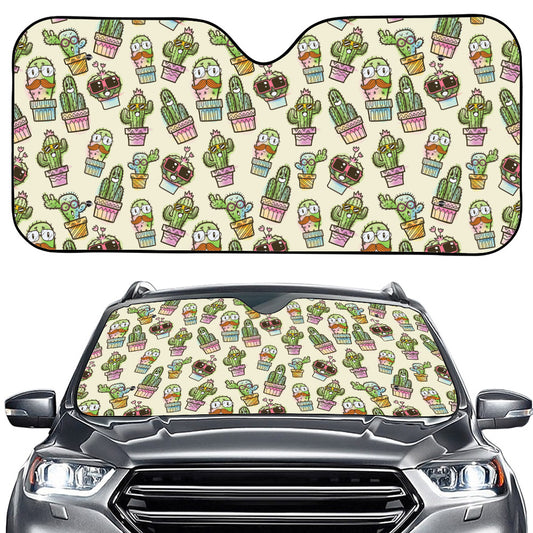 Cute Cartoon Cactus Pattern Print Car Windshield Sun Shade