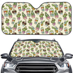 Cute Cartoon Cactus Pattern Print Car Windshield Sun Shade