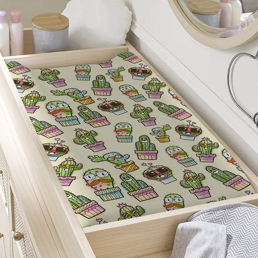Cute Cartoon Cactus Pattern Print Changing Pad Cover