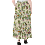 Cute Cartoon Cactus Pattern Print Chiffon Maxi Skirt