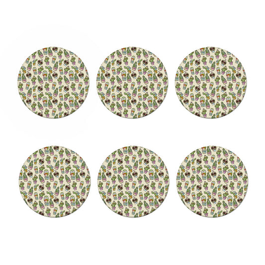 Cute Cartoon Cactus Pattern Print Coaster Set