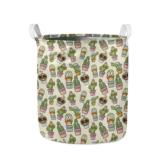Cute Cartoon Cactus Pattern Print Collapsible Laundry Basket