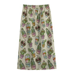 Cute Cartoon Cactus Pattern Print Cotton Front Slit Maxi Skirt