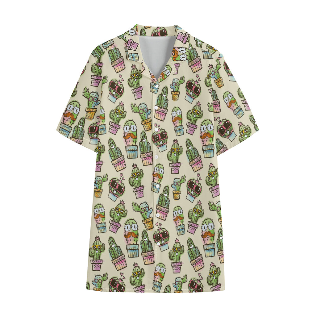 Cute Cartoon Cactus Pattern Print Cotton Hawaiian Shirt