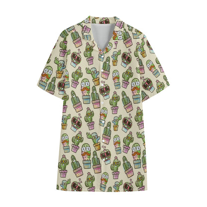 Cute Cartoon Cactus Pattern Print Cotton Hawaiian Shirt