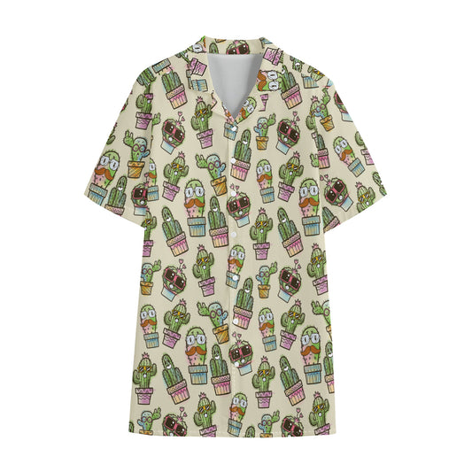 Cute Cartoon Cactus Pattern Print Cotton Hawaiian Shirt