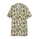 Cute Cartoon Cactus Pattern Print Cotton Hawaiian Shirt