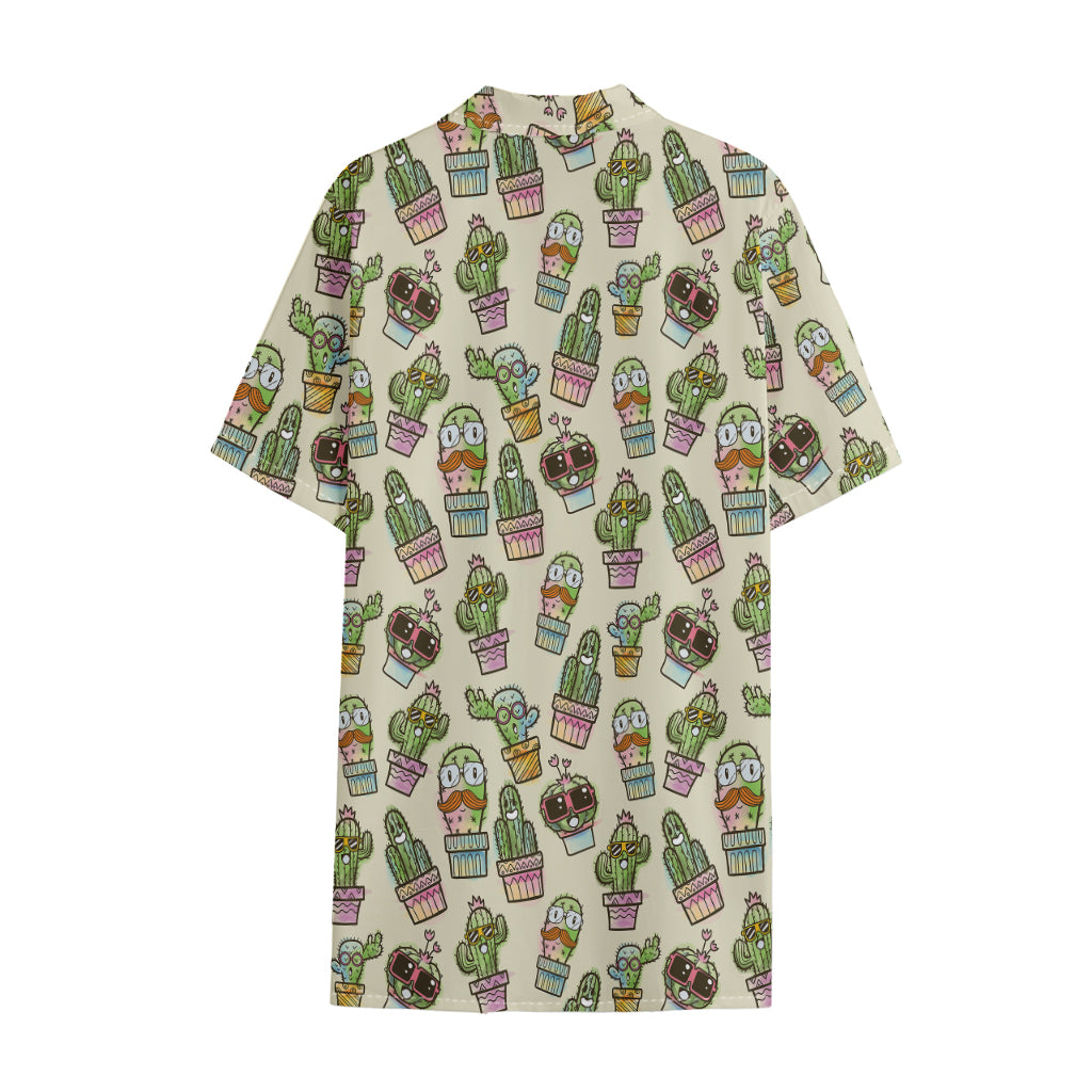 Cute Cartoon Cactus Pattern Print Cotton Hawaiian Shirt